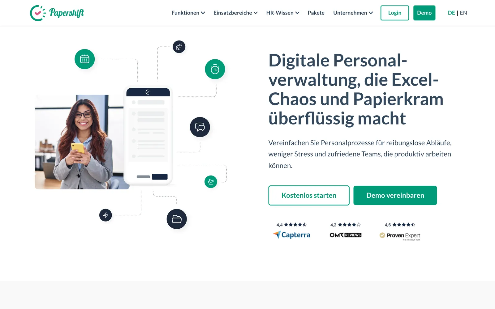 Screenshot der Startseite von papershift.com, aufgenommen im August 2026